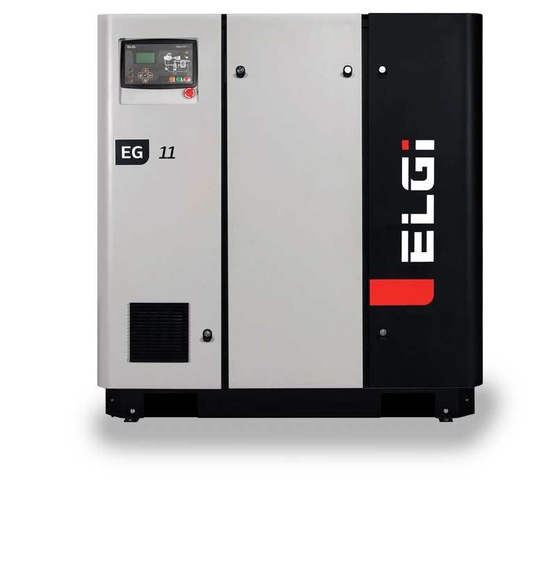 Compressor de parafuso ELGi Série EG 11 a 75 kW com componentes integrados para eficiência industrial