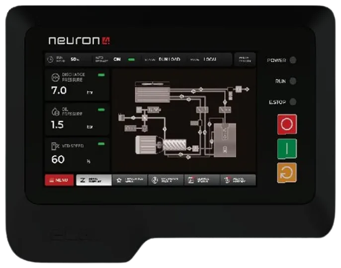Painel de controle Neuron 4 operando compressor ELGi Série AB