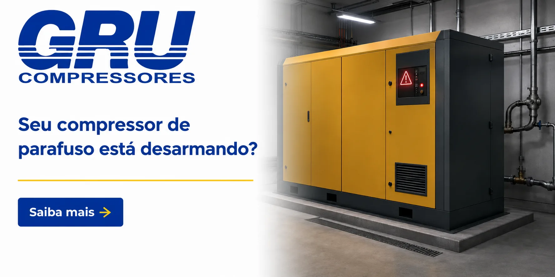 Compressor de parafuso com painel em condição de alarme
